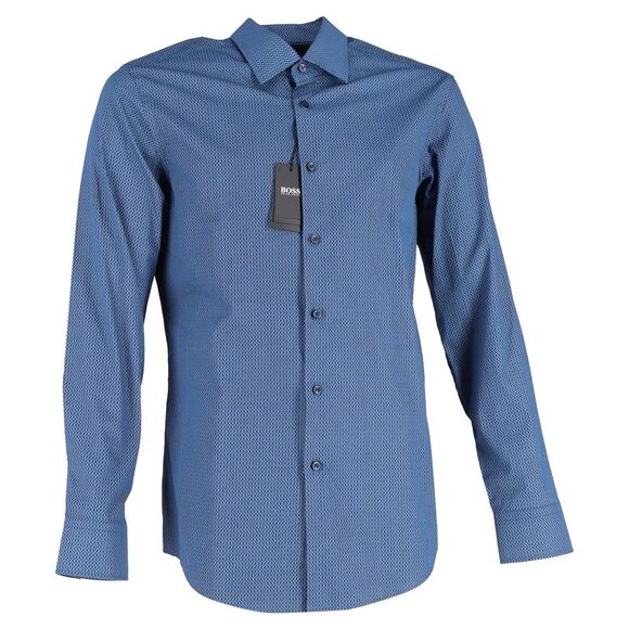 Boss by Hugo Boss Patterned Long Sleeve Shirt in Blue Cotton
